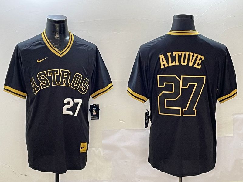 Men Houston Astros 27 Altuve Black Gold Game 2025 Nike MLB Jersey style 2